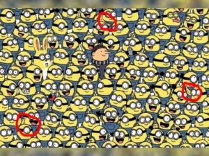 Optical Illusion The challenge is to find 3 bananas hidden among many minions in 10 seconds