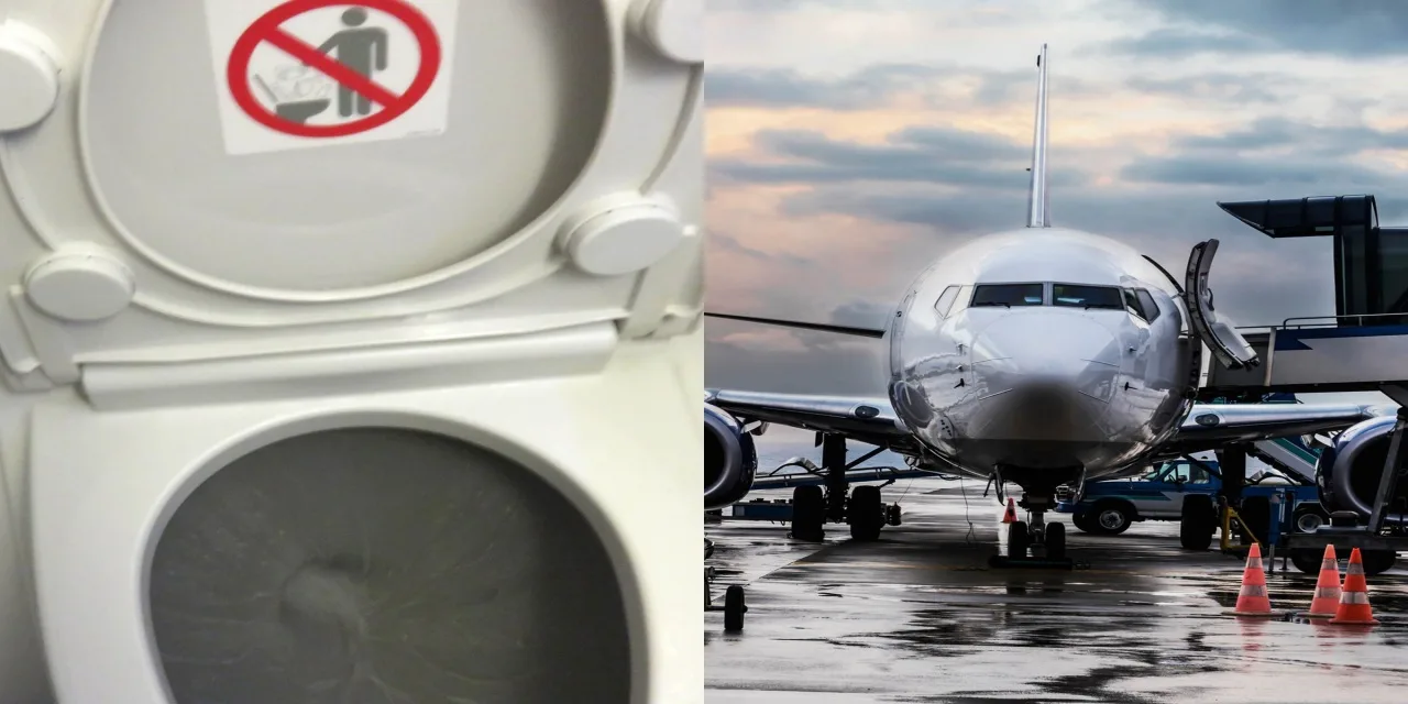 What happens when we flush toilet in airplane
