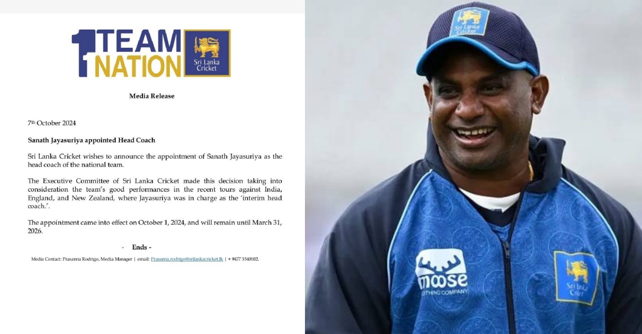 Sanath Jayasuriya has been named the full-time coach of Sri Lanka through March 2026