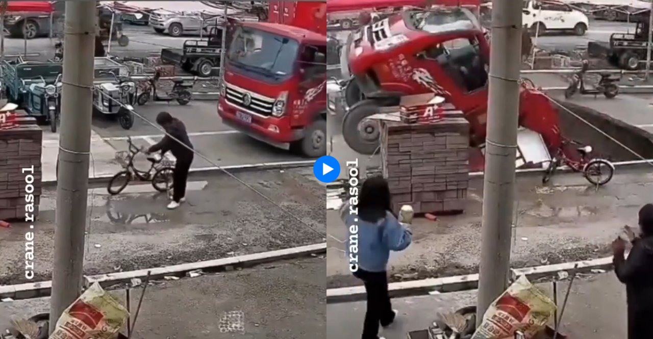 truck sinks in road